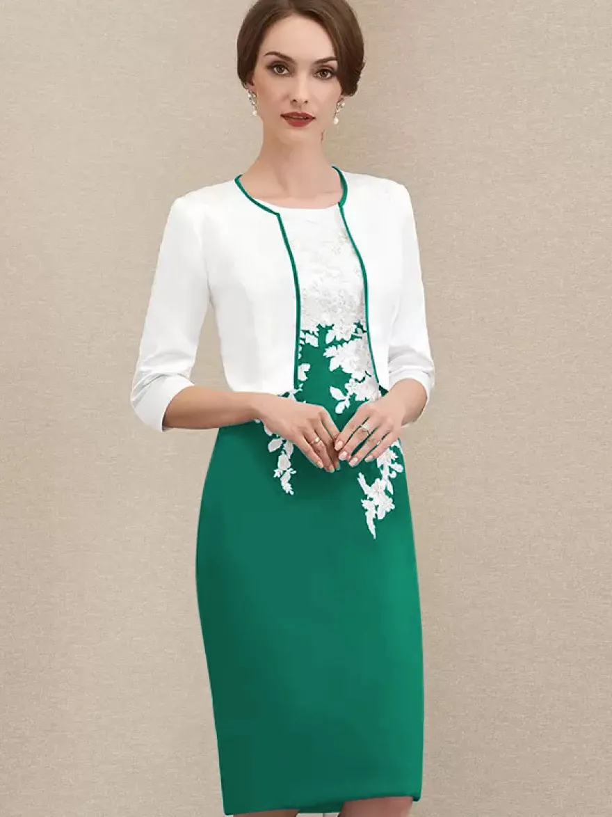 Robe mère à col bijou manches courtes robes d'invitées courtes en dentelle pour mariage