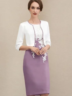 Robe mère à col bijou manches courtes robes d'invitées courtes en dentelle pour mariage