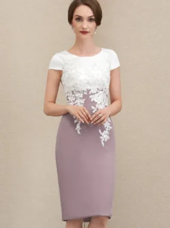 Robe mère à col bijou manches courtes robes d'invitées courtes en dentelle pour mariage