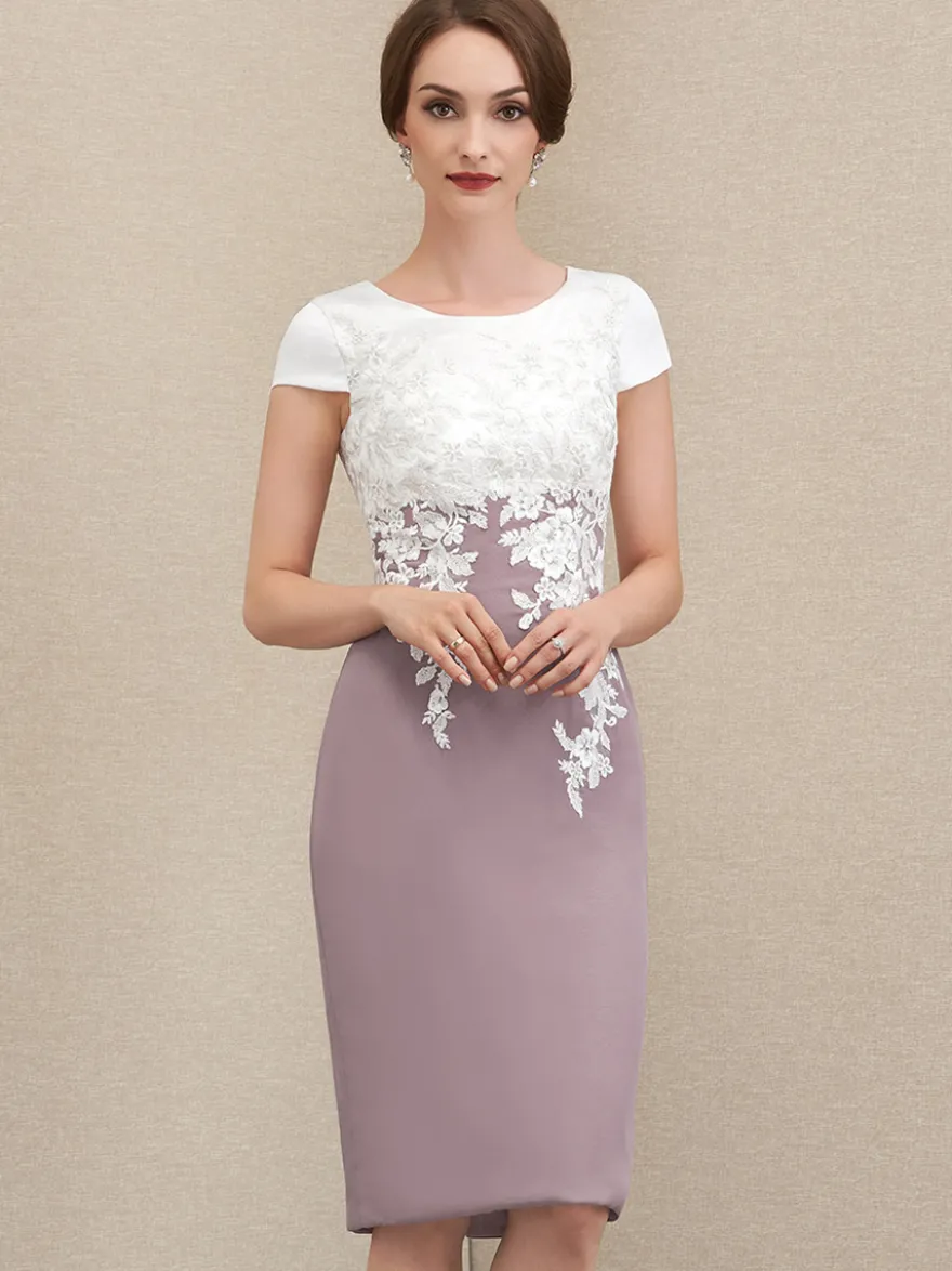 Robe mère à col bijou manches courtes robes d'invitées courtes en dentelle pour mariage