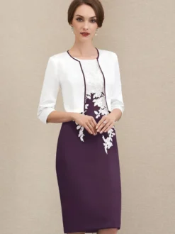 Robe mère à col bijou manches courtes robes d'invitées courtes en dentelle pour mariage