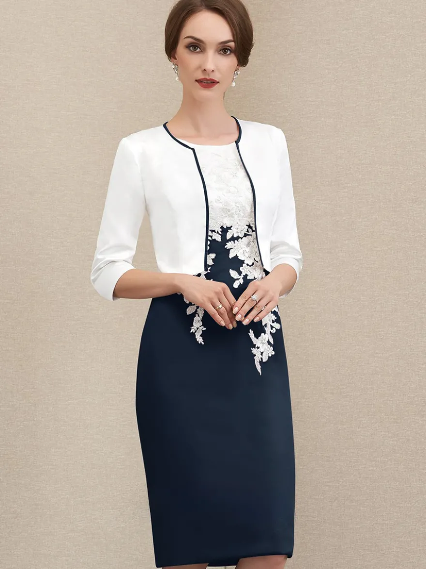 Robe mère à col bijou manches courtes robes d'invitées courtes en dentelle pour mariage