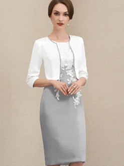Robe mère à col bijou manches courtes robes d'invitées courtes en dentelle pour mariage