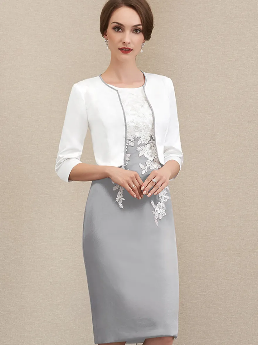 Robe mère à col bijou manches courtes robes d'invitées courtes en dentelle pour mariage