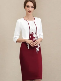Robe mère à col bijou manches courtes robes d'invitées courtes en dentelle pour mariage