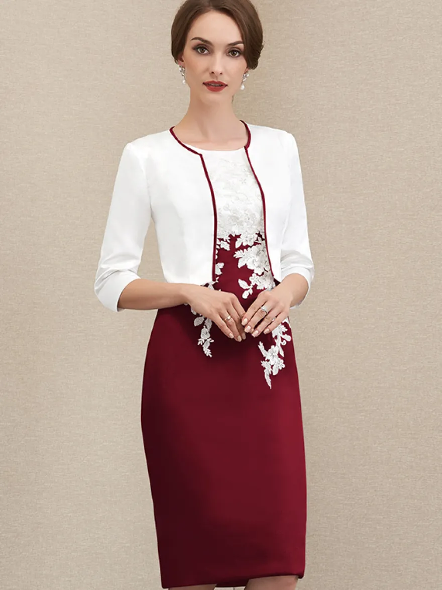 Robe mère à col bijou manches courtes robes d'invitées courtes en dentelle pour mariage