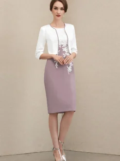 Robe mère à col bijou manches courtes robes d'invitées courtes en dentelle pour mariage