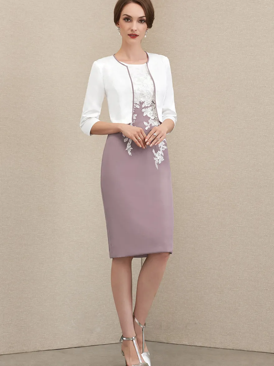 Robe mère à col bijou manches courtes robes d'invitées courtes en dentelle pour mariage