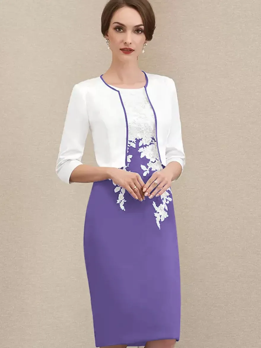 Robe mère à col bijou manches courtes robes d'invitées courtes en dentelle pour mariage