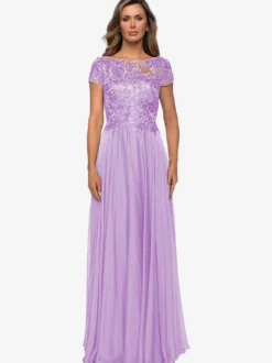 Robe mère à col bijou manches courtes ligne a robes d'invitées de mariage en dentelle