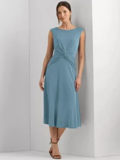 Robe mère à col bijou sans manches courte plissée robes d'invitées de mariage
