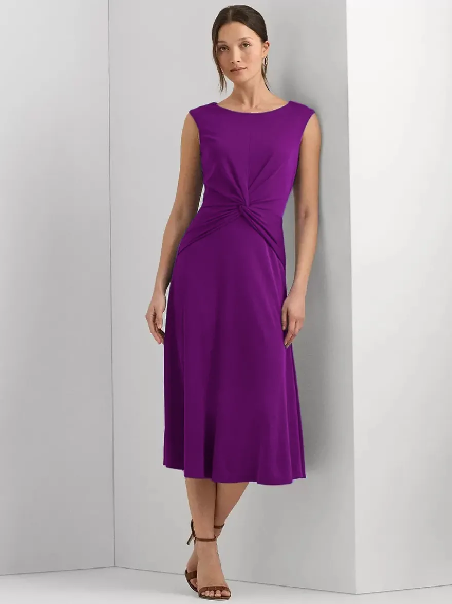 Robe mère à col bijou sans manches courte plissée robes d'invitées de mariage