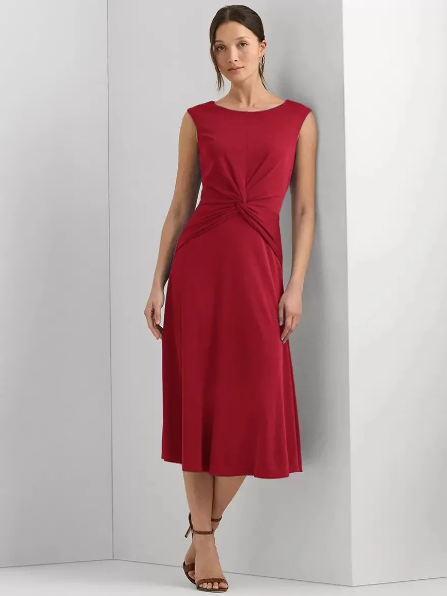 Robe mère à col bijou sans manches courte plissée robes d'invitées de mariage