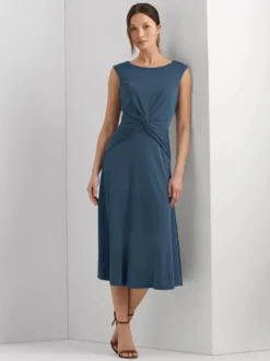 Robe mère à col bijou sans manches courte plissée robes d'invitées de mariage