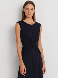 Robe mère à col bijou sans manches courte plissée robes d'invitées de mariage