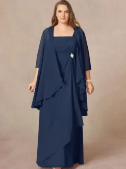 Robe mère à col carré demi-manches deux pièces robes d'invitées appliquées pour mariage