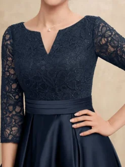 Robe mère col en V manches 3/4 ligne A en dentelle robes d'invité pour mariage