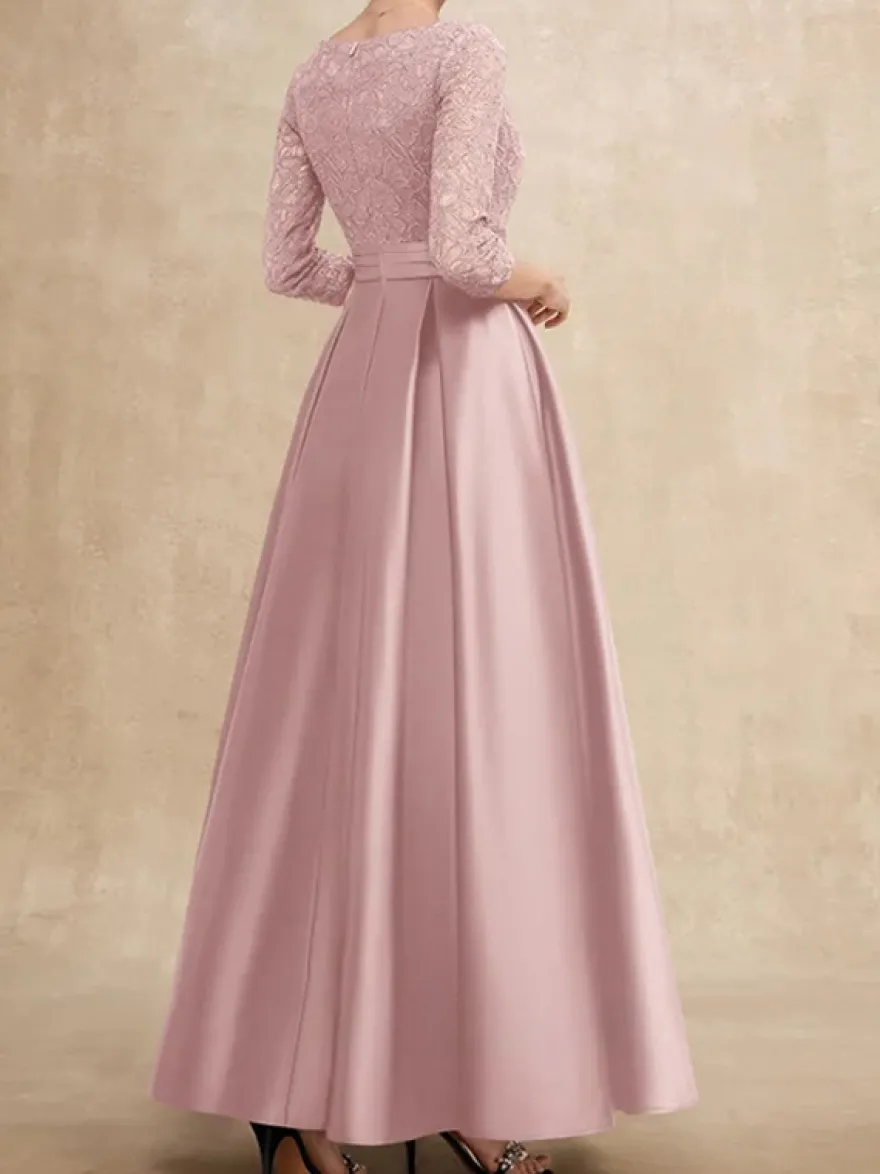Robe mère col en V manches 3/4 ligne A en dentelle robes d'invité pour mariage