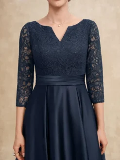 Robe mère col en V manches 3/4 ligne A en dentelle robes d'invité pour mariage