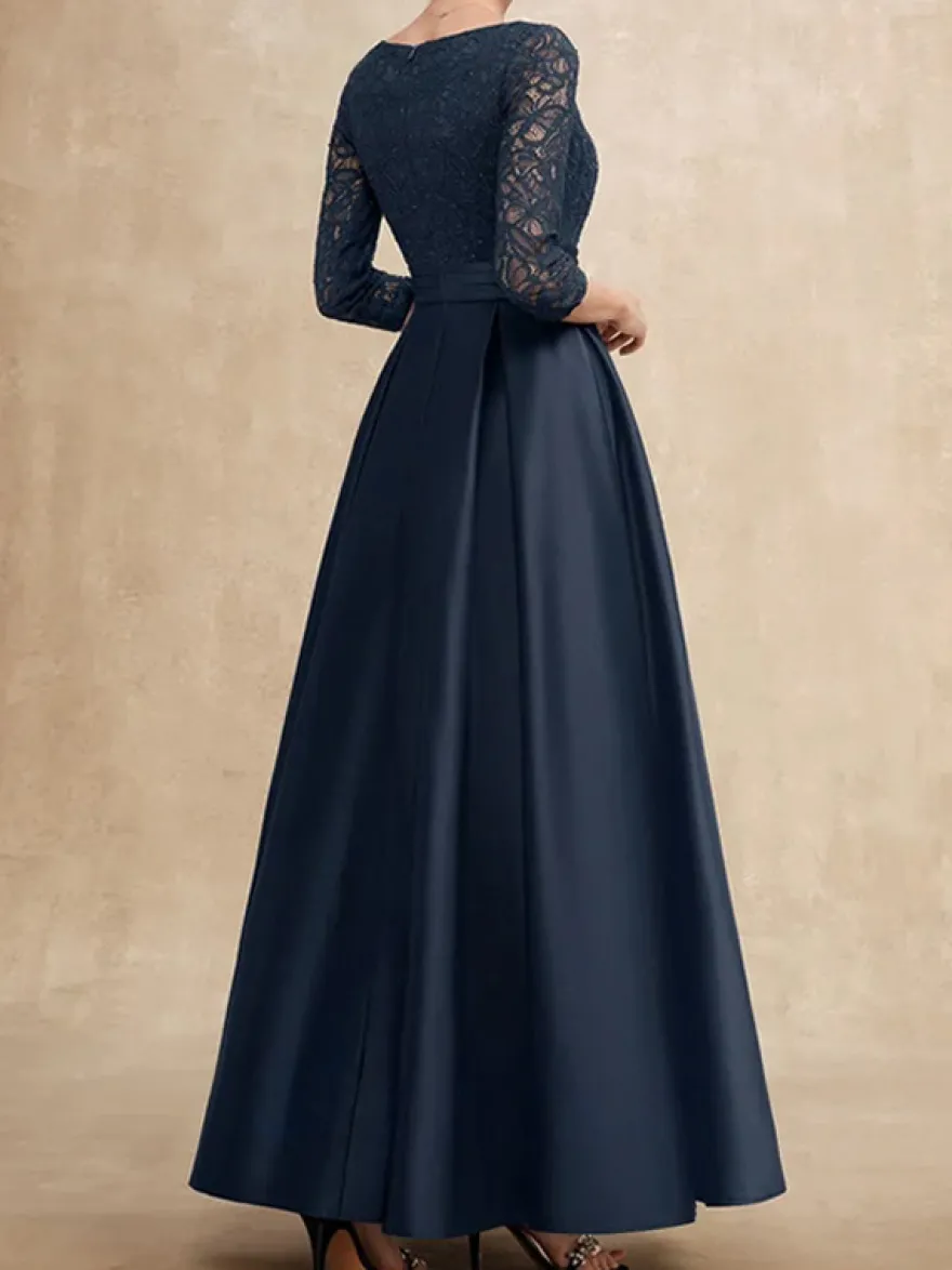Robe mère col en V manches 3/4 ligne A en dentelle robes d'invité pour mariage