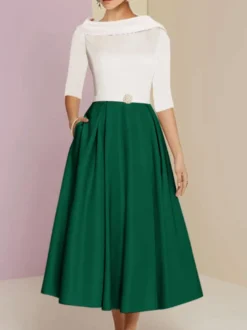 Robe mère de la mariée col bateau manches 3/4 ligne a ceinture longueur cheville robes d'invitées de mariage personnalisation gratuite