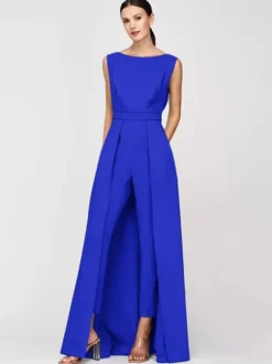 Robe mère de la mariée col bijou combinaison sans manches plissée longueur cheville robes d'invité pour mariage