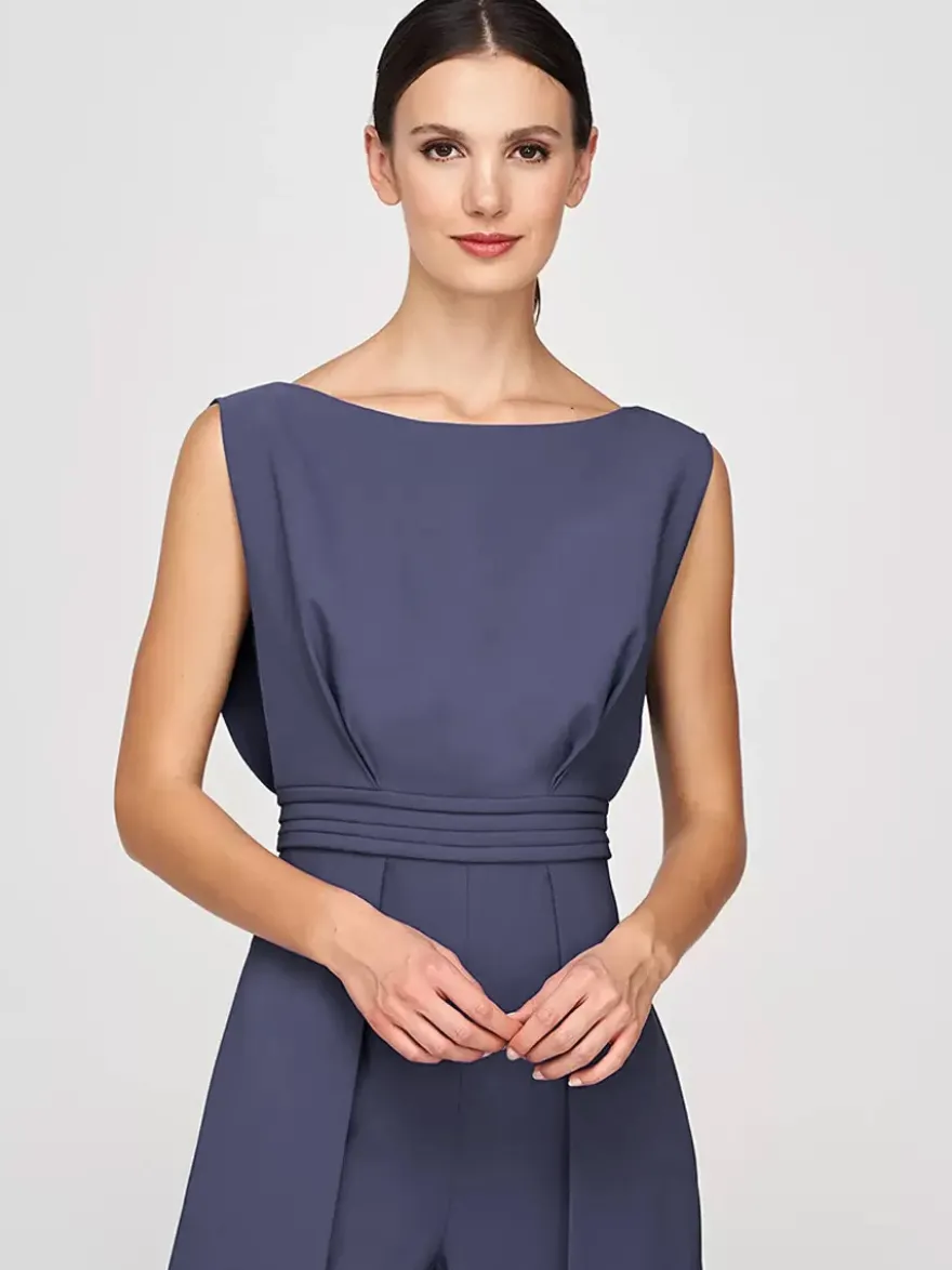 Robe mère de la mariée col bijou combinaison sans manches plissée longueur cheville robes d'invité pour mariage