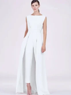Robe mère de la mariée col bijou combinaison sans manches plissée longueur cheville robes d'invité pour mariage