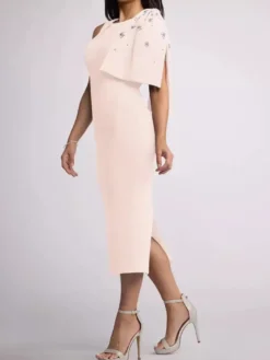 Robe mère de la mariée à col bijou sans manches fourreau nœuds longueur thé robes d'invitées de mariage