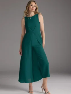 Robe mère de la mariée col bijou sans manches deux pièces plissée longueur thé robes d'invitées pour mariage