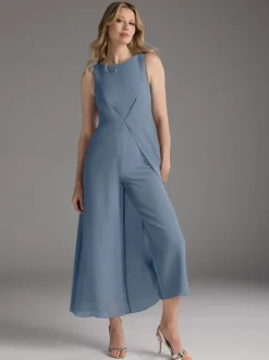Robe mère de la mariée col bijou sans manches deux pièces plissée longueur thé robes d'invitées pour mariage