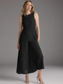 Robe mère de la mariée col bijou sans manches deux pièces plissée longueur thé robes d'invitées pour mariage