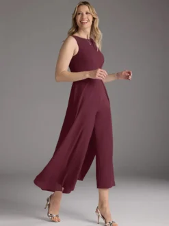 Robe mère de la mariée col bijou sans manches deux pièces plissée longueur thé robes d'invitées pour mariage