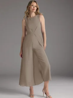 Robe mère de la mariée col bijou sans manches deux pièces plissée longueur thé robes d'invitées pour mariage