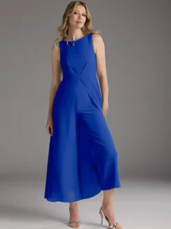 Robe mère de la mariée col bijou sans manches deux pièces plissée longueur thé robes d'invitées pour mariage