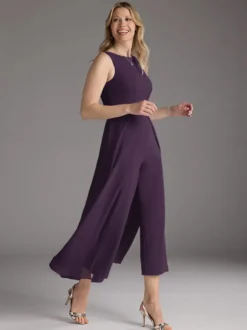 Robe mère de la mariée col bijou sans manches deux pièces plissée longueur thé robes d'invitées pour mariage