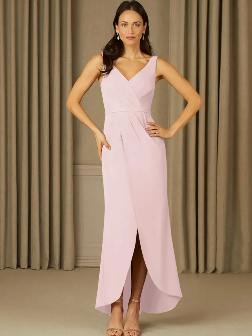 Robe mère de la mariée col en V sans manches en dentelle longueur au sol robes d'invitées de mariage