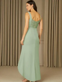 Robe mère de la mariée col en V sans manches en dentelle longueur au sol robes d'invitées de mariage
