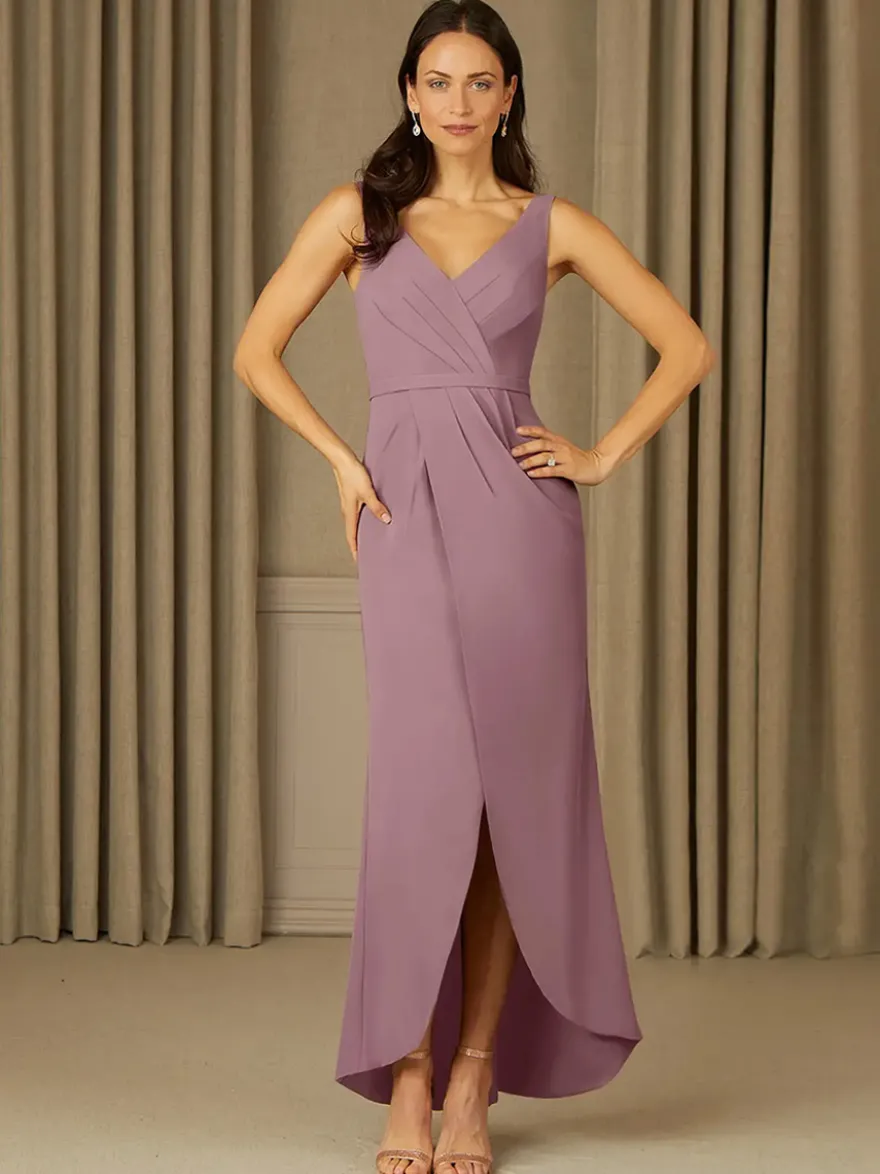 Robe mère de la mariée col en V sans manches en dentelle longueur au sol robes d'invitées de mariage