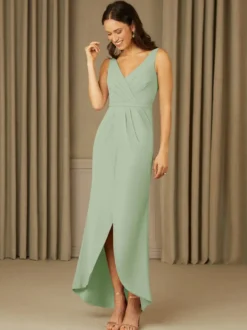 Robe mère de la mariée col en V sans manches en dentelle longueur au sol robes d'invitées de mariage