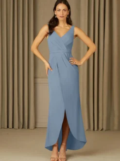 Robe mère de la mariée col en V sans manches en dentelle longueur au sol robes d'invitées de mariage