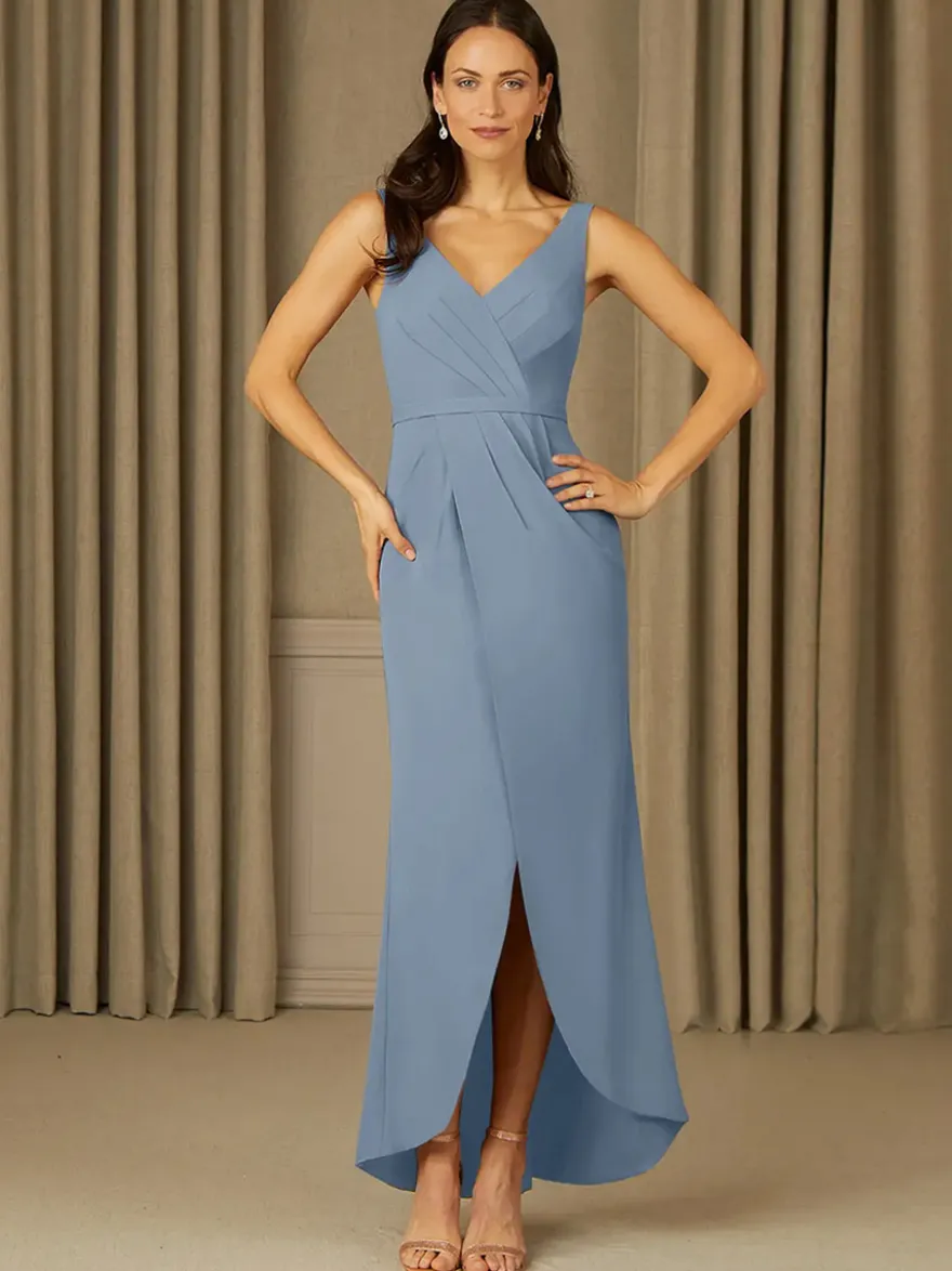 Robe mère de la mariée col en V sans manches en dentelle longueur au sol robes d'invitées de mariage