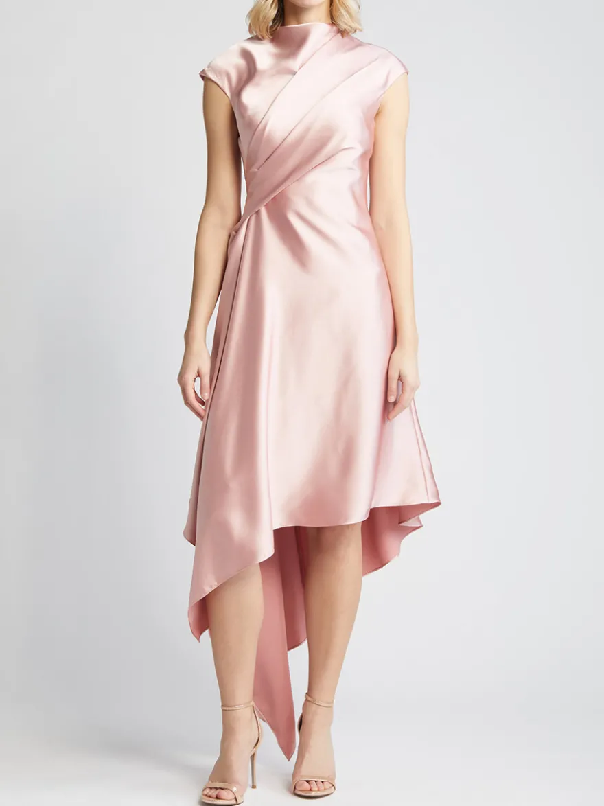 Robe mère de la mariée col haut sans manches ligne a plissée longueur aux genoux robes d'invitées pour mariage