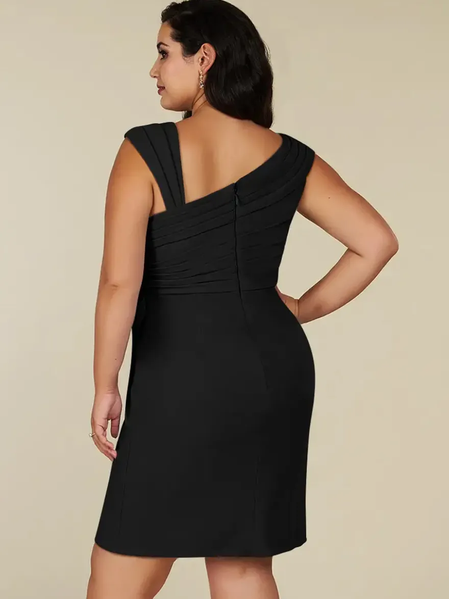 Robe mère de la mariée décolleté sans manches coupe trapèze plissée pour les invités de mariage