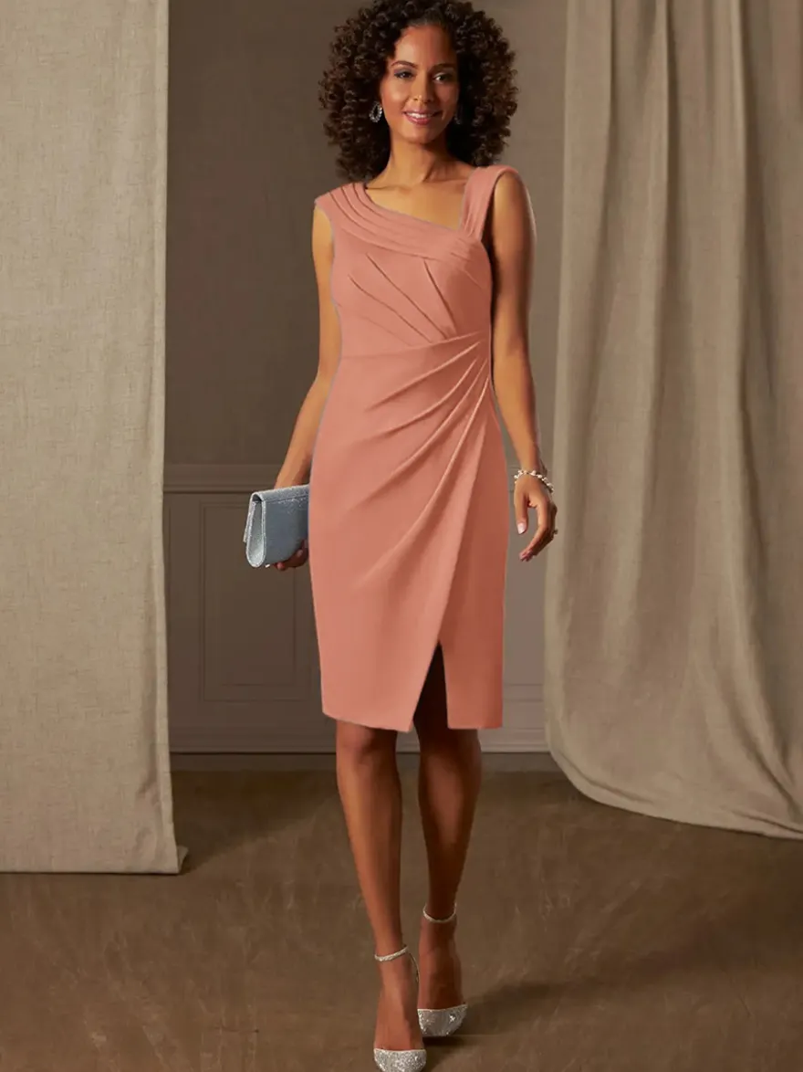 Robe mère de la mariée décolleté sans manches coupe trapèze plissée pour les invités de mariage