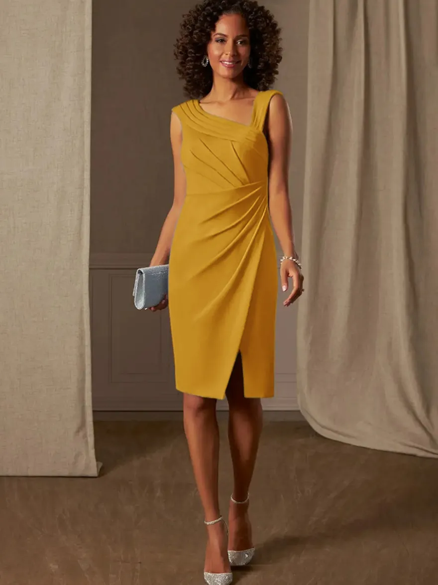 Robe mère de la mariée décolleté sans manches coupe trapèze plissée pour les invités de mariage