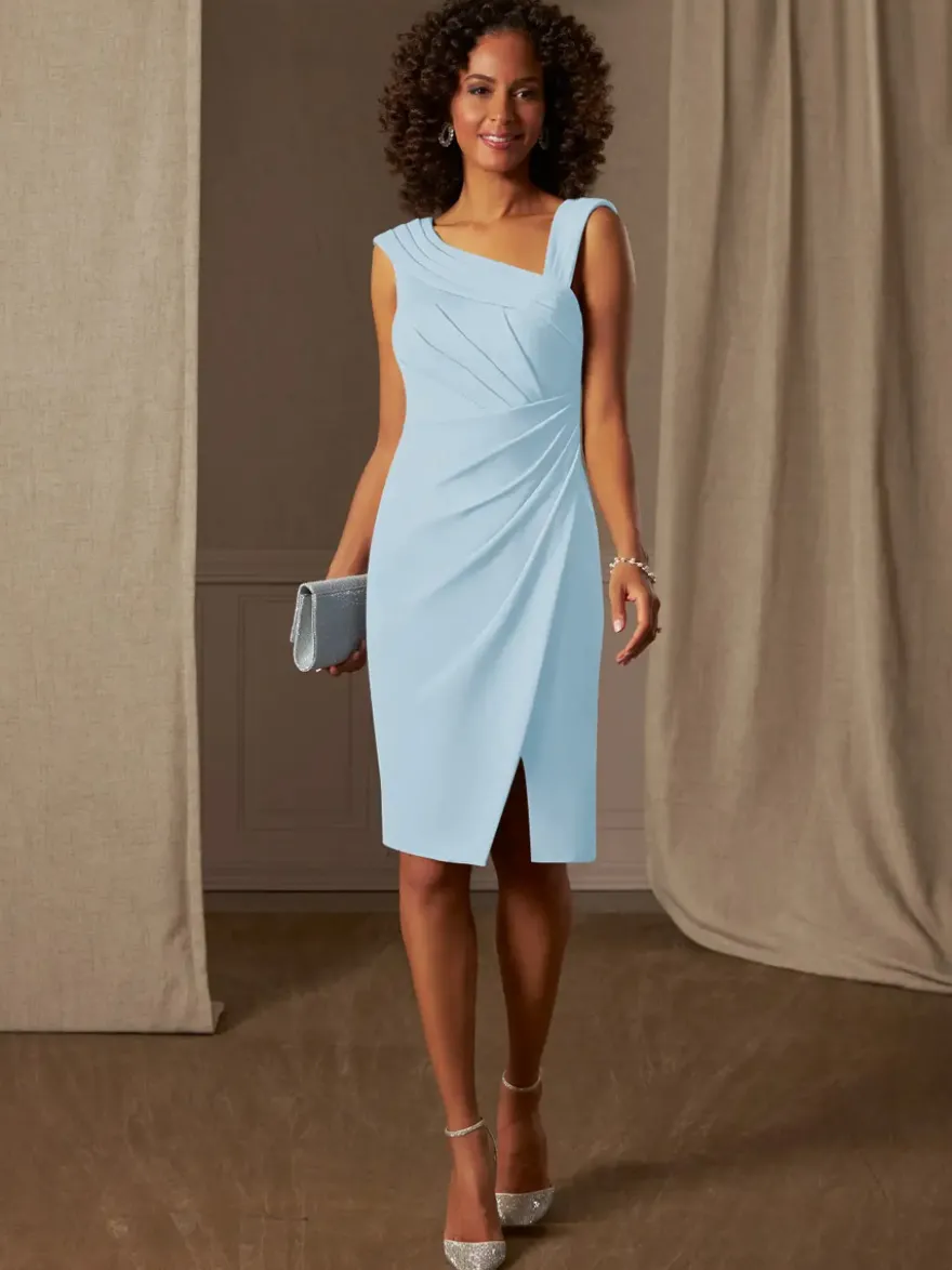 Robe mère de la mariée décolleté sans manches coupe trapèze plissée pour les invités de mariage