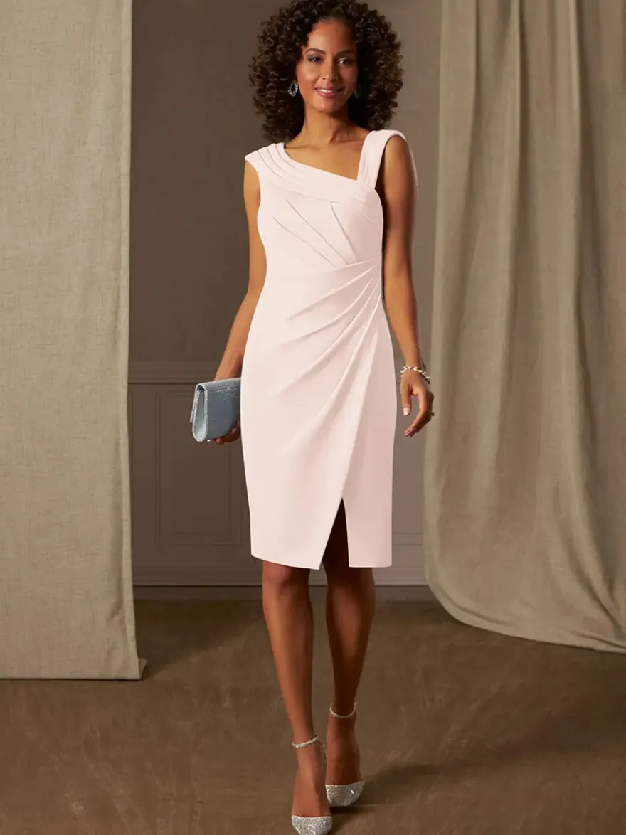 Robe mère de la mariée décolleté sans manches coupe trapèze plissée pour les invités de mariage