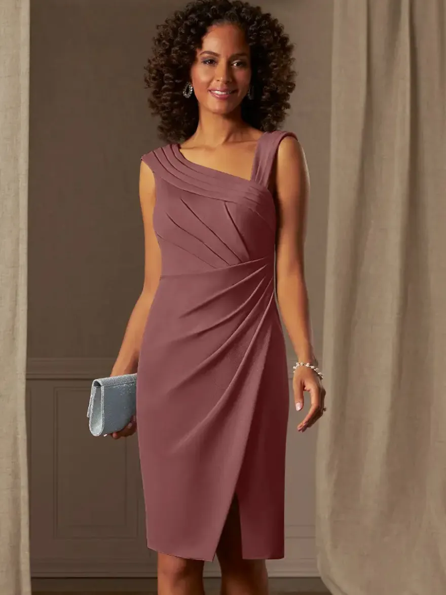 Robe mère de la mariée décolleté sans manches coupe trapèze plissée pour les invités de mariage
