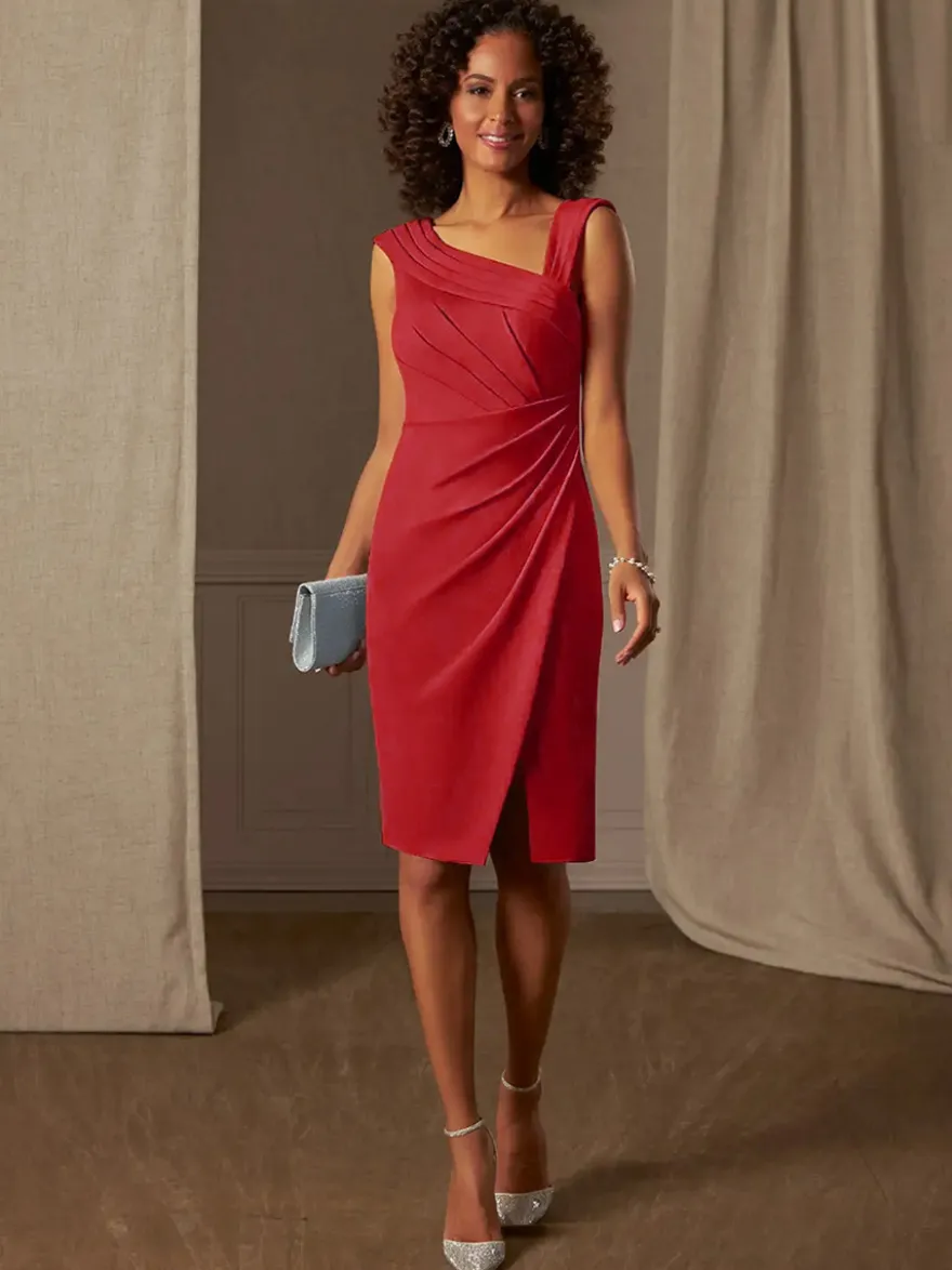 Robe mère de la mariée décolleté sans manches coupe trapèze plissée pour les invités de mariage